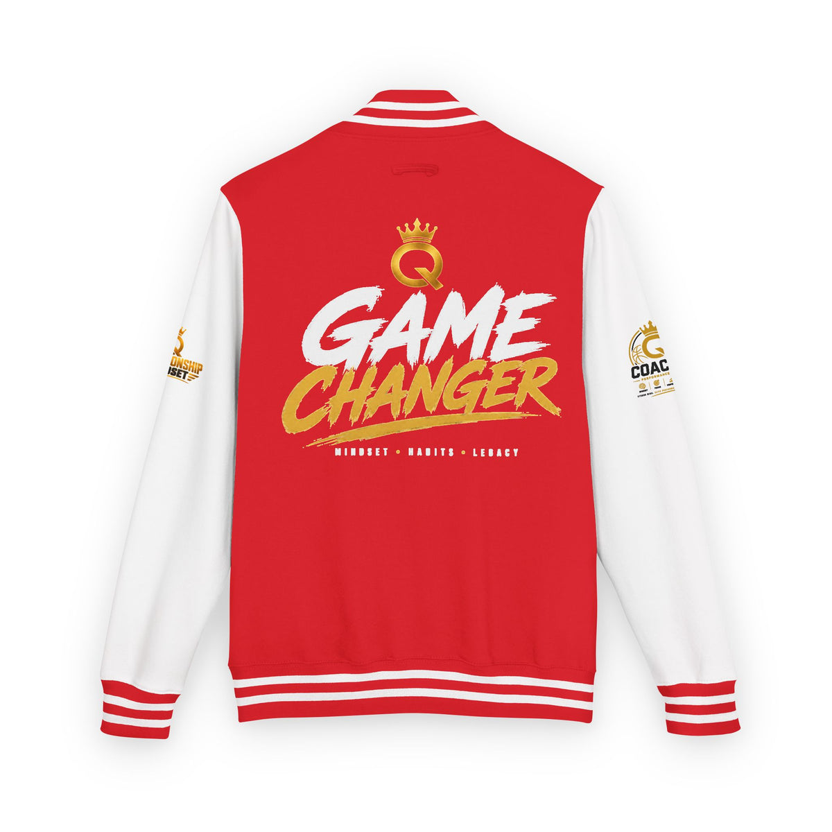 Letterman Jacket - "Game Changer" Red & White Varsity Jacket with Crown Q Logo