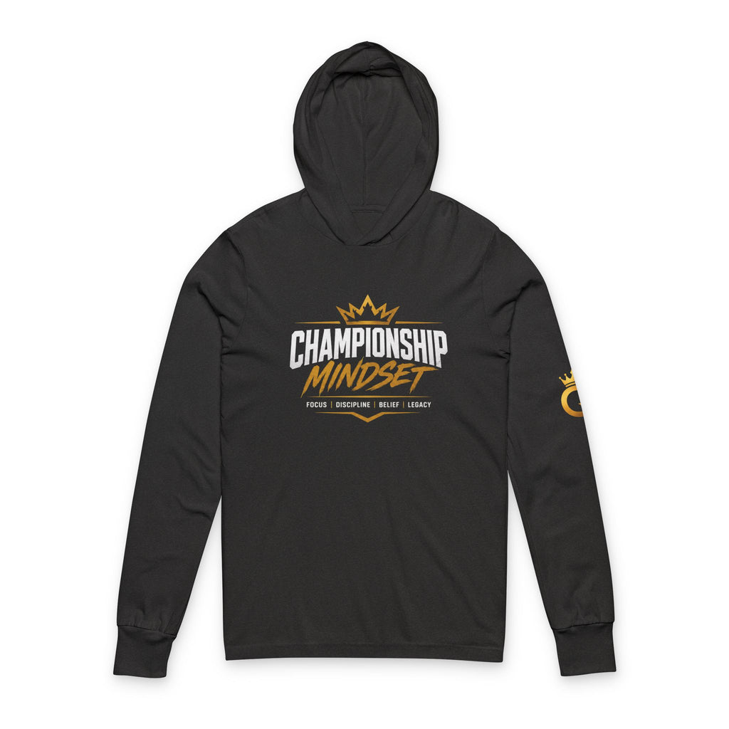 Hooded Long Sleeve Tee — "Championship Mindset" Athletic Motivational Hoodie Tee