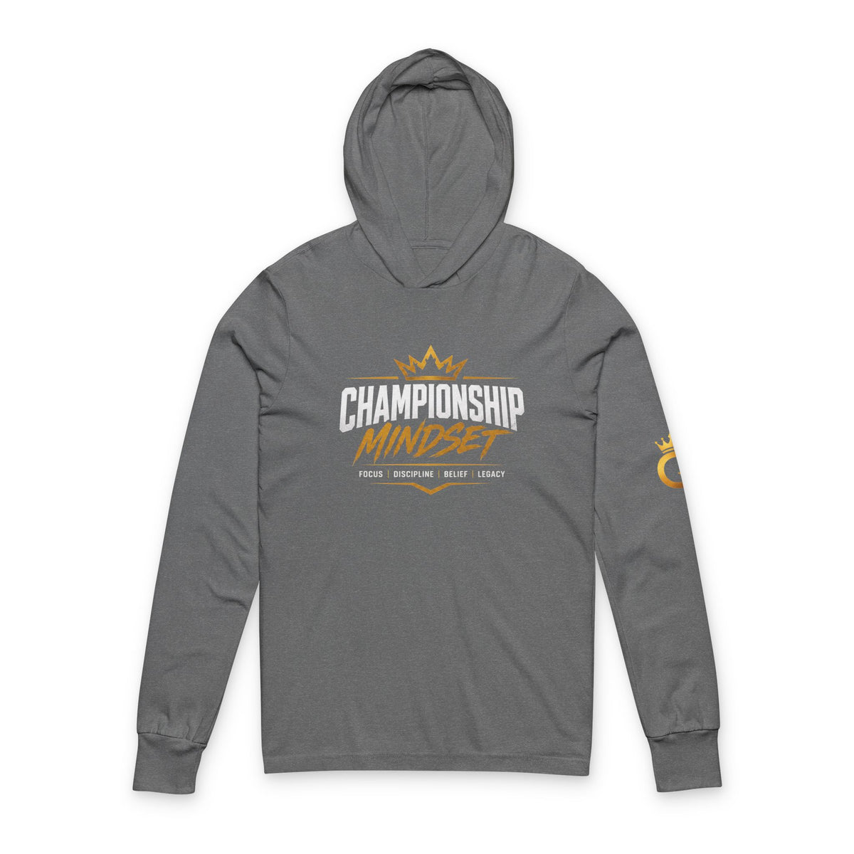 Hooded Long Sleeve Tee — "Championship Mindset" Athletic Motivational Hoodie Tee