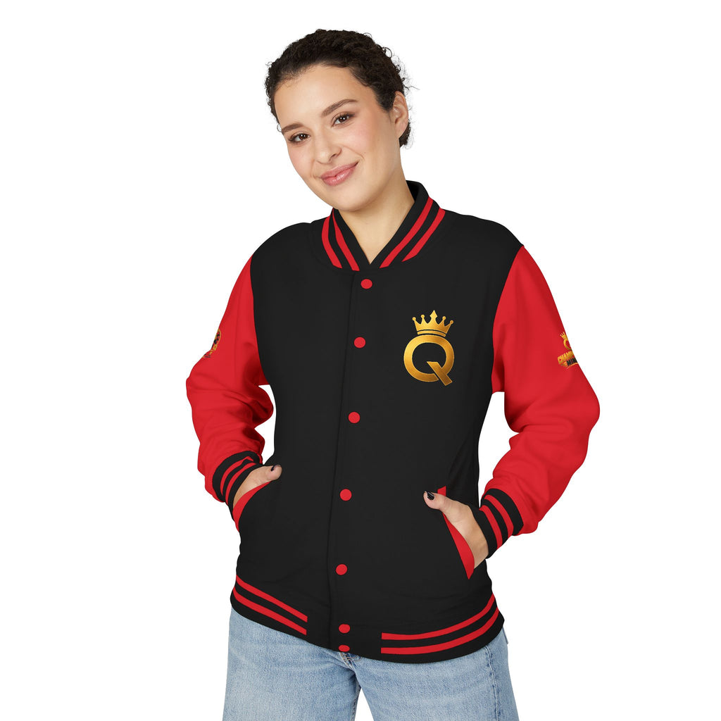 Letterman Jacket - "Game Changer" Red & White Varsity Jacket with Crown Q Logo