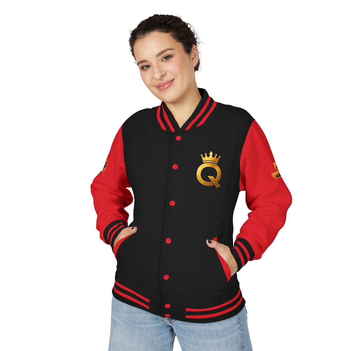 Letterman Jacket - "Game Changer" Red & White Varsity Jacket with Crown Q Logo