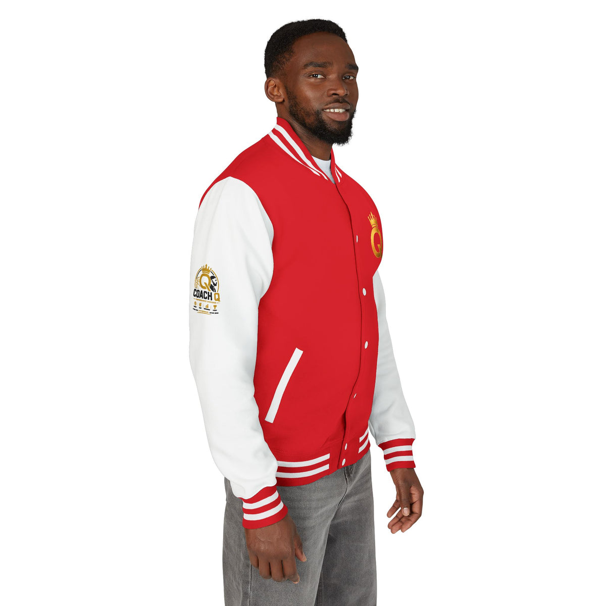 Letterman Jacket - "Game Changer" Red & White Varsity Jacket with Crown Q Logo
