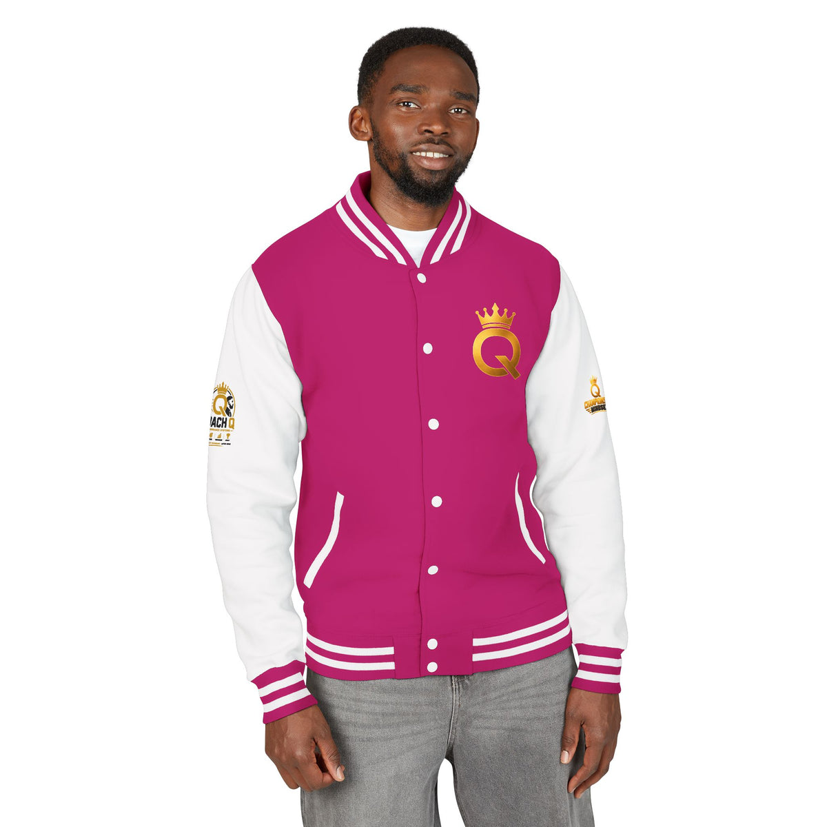 Letterman Jacket - "Game Changer" Red & White Varsity Jacket with Crown Q Logo