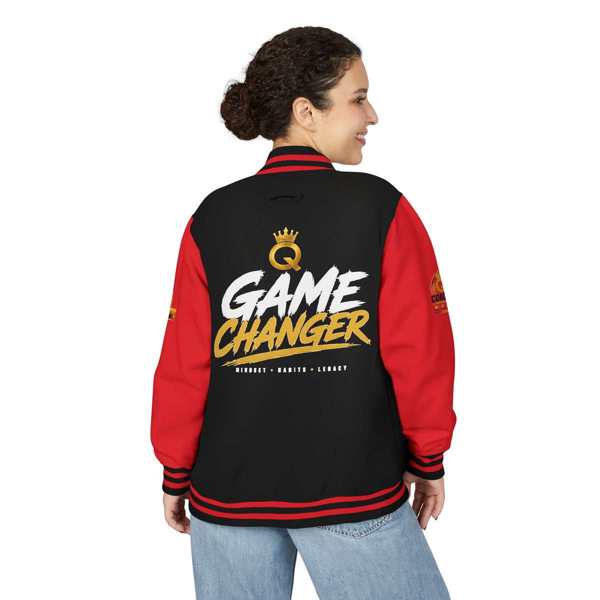 Letterman Jacket - "Game Changer" Red & White Varsity Jacket with Crown Q Logo
