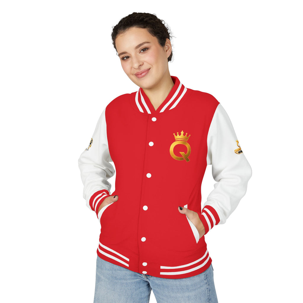 Letterman Jacket - "Game Changer" Red & White Varsity Jacket with Crown Q Logo