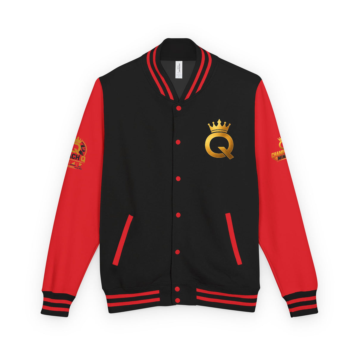Letterman Jacket - "Game Changer" Red & White Varsity Jacket with Crown Q Logo