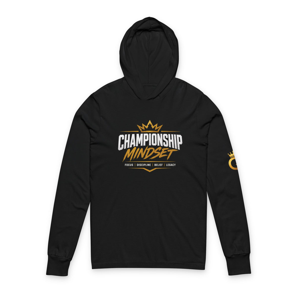 Hooded Long Sleeve Tee — "Championship Mindset" Athletic Motivational Hoodie Tee