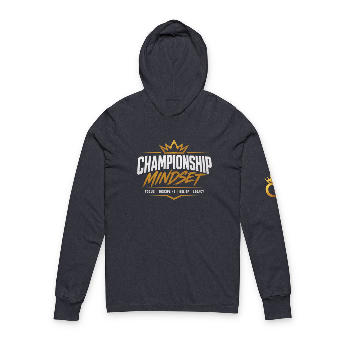 Hooded Long Sleeve Tee — "Championship Mindset" Athletic Motivational Hoodie Tee