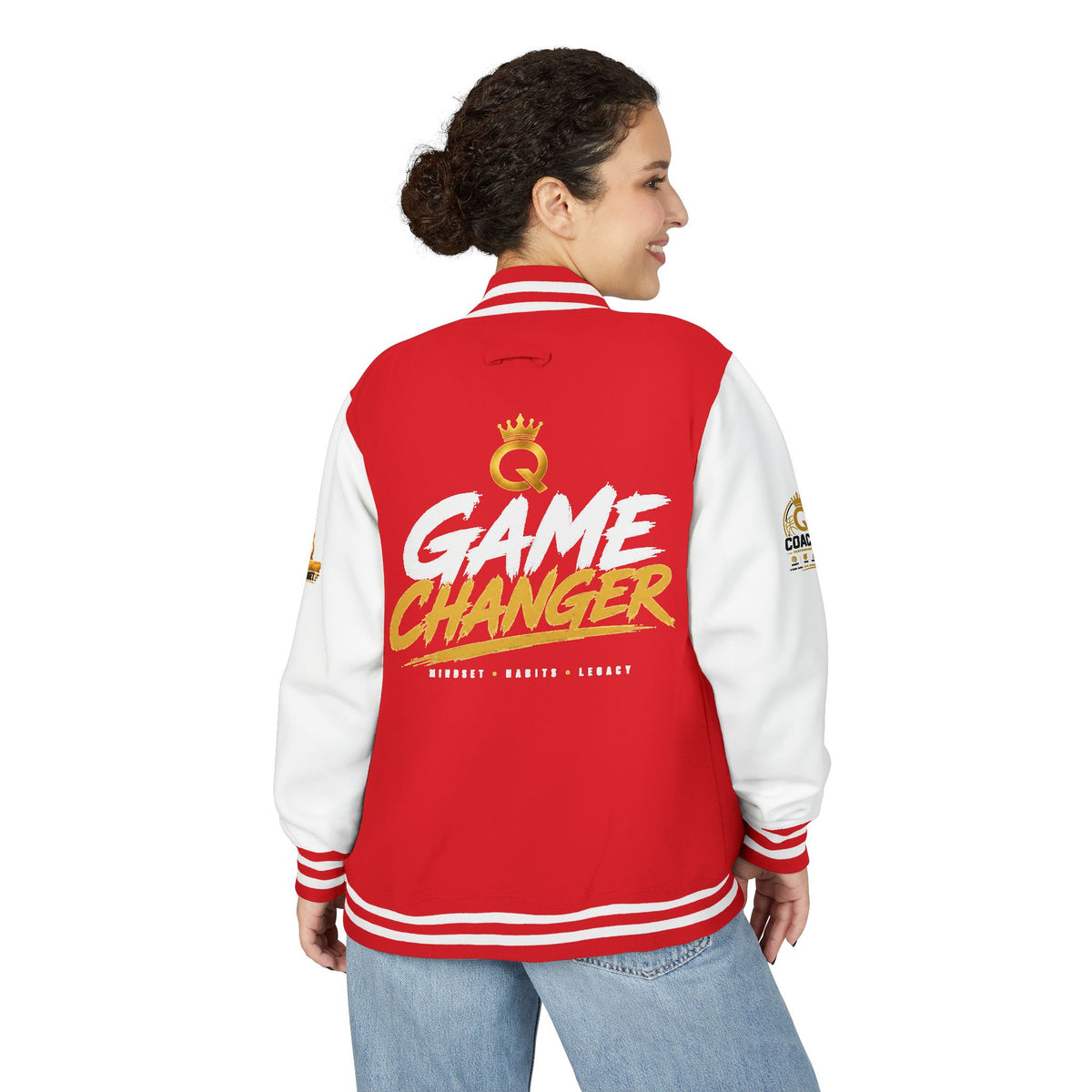 Letterman Jacket - "Game Changer" Red & White Varsity Jacket with Crown Q Logo